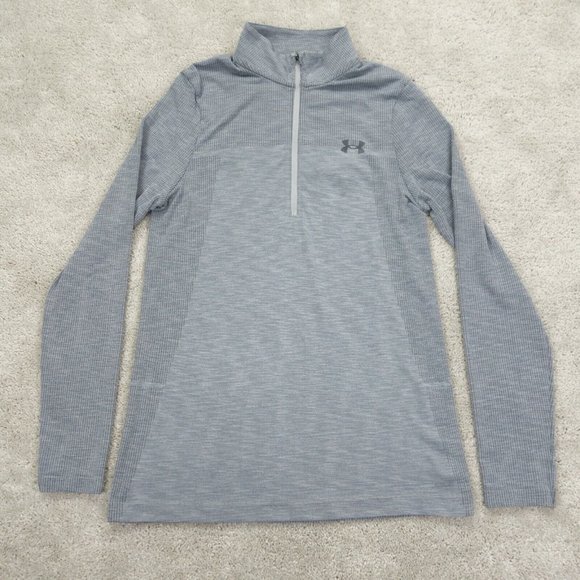 Under Armour Sweatshirt Womens Medium Gray Fitted Stretch 1/4 Zip Mock Neck - Picture 1 of 9
